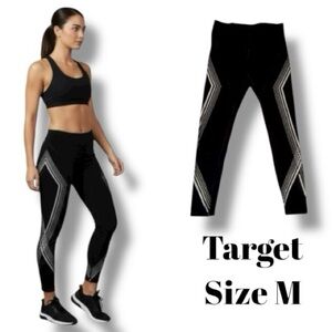 Target Leggings Black Activewear Striped Zippered Waist Pocket Women’s Size M